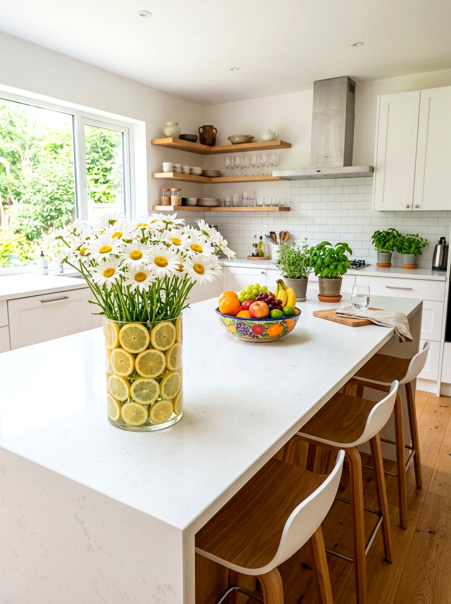 Citrus Slices In Floral Vase - 25 Spring Kitchen Centerpiece Ideas