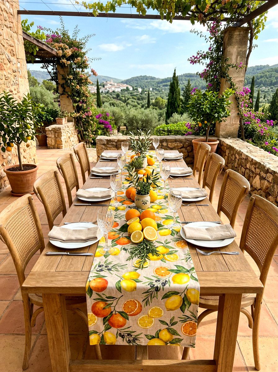 Citrus Table Runner - 25 Spring Luncheon Table Ideas