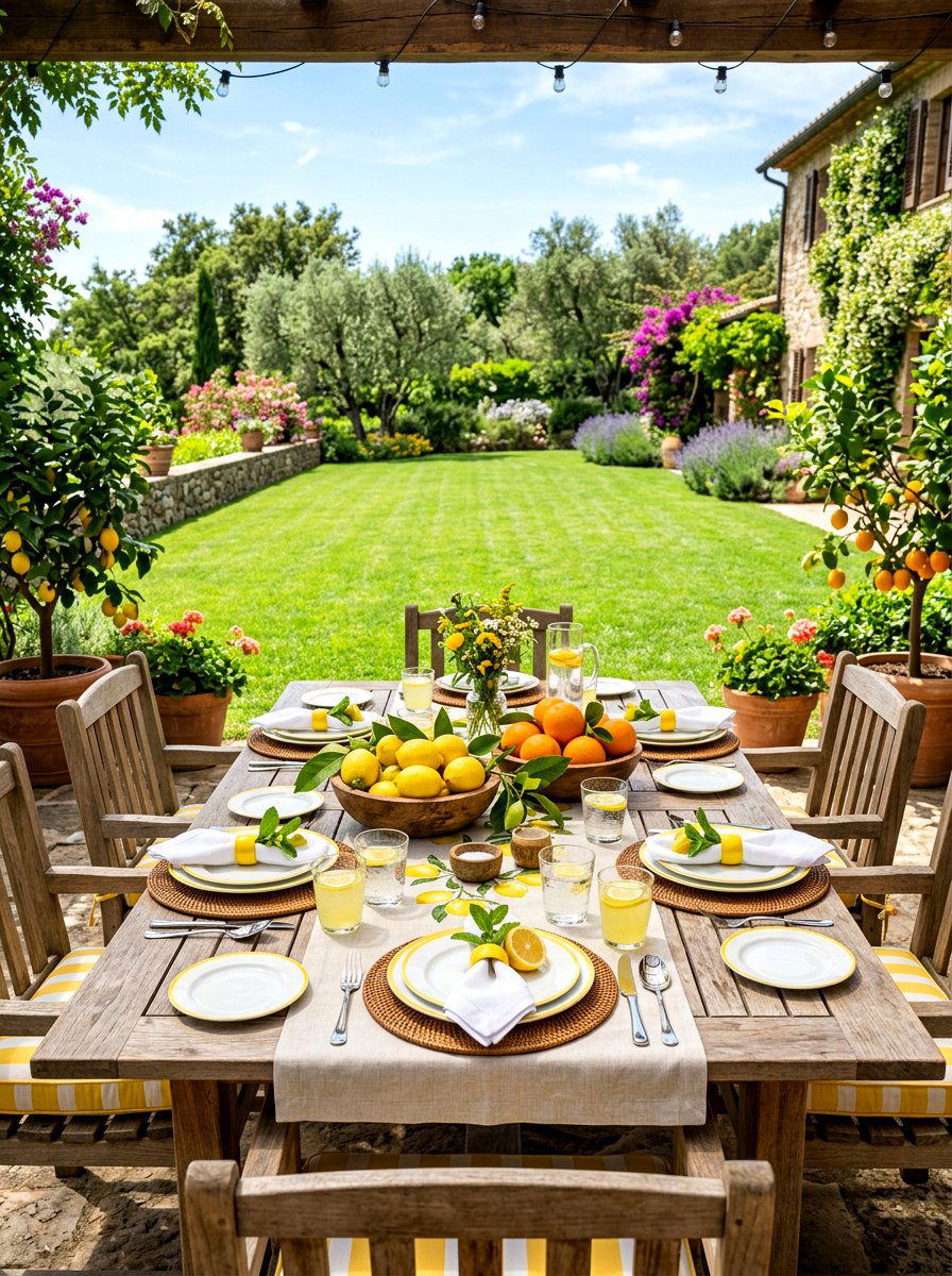 Citrus Theme Patio Dining - 25 Spring Outdoor Dining Table Decor Ideas