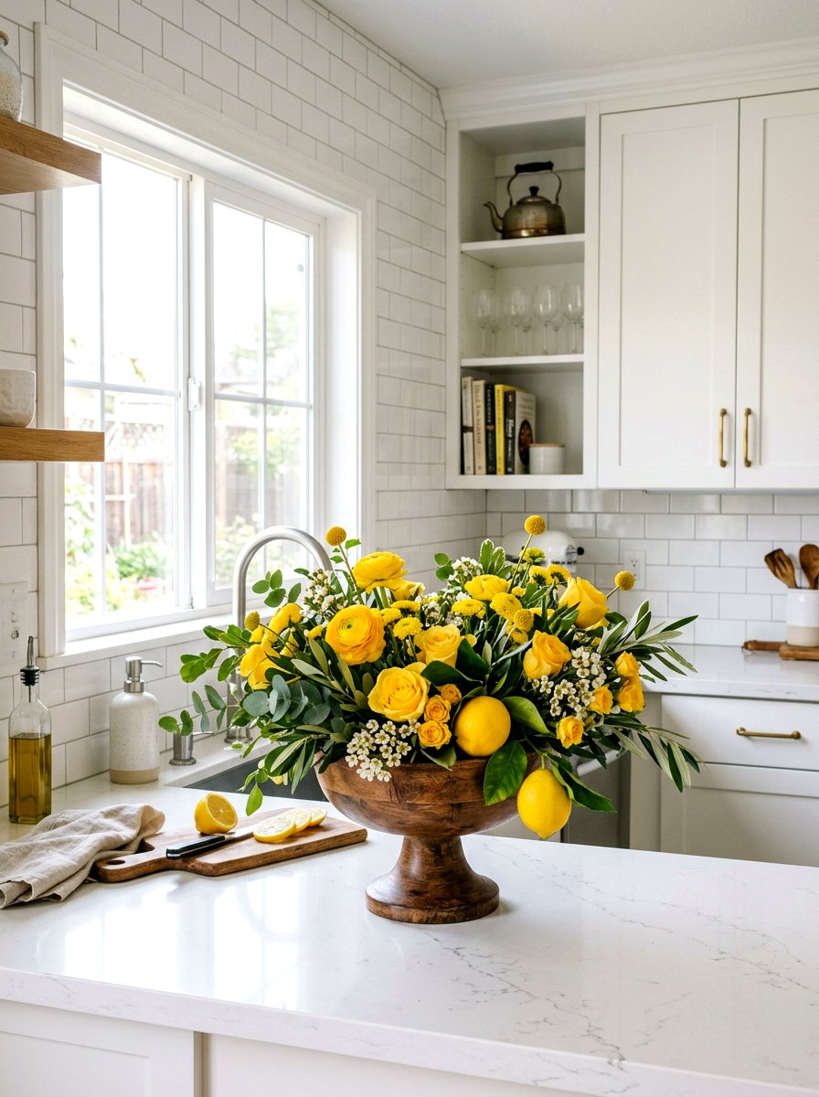 Citrus and floral arrangement - 25 Spring Compote Bowl Ideas