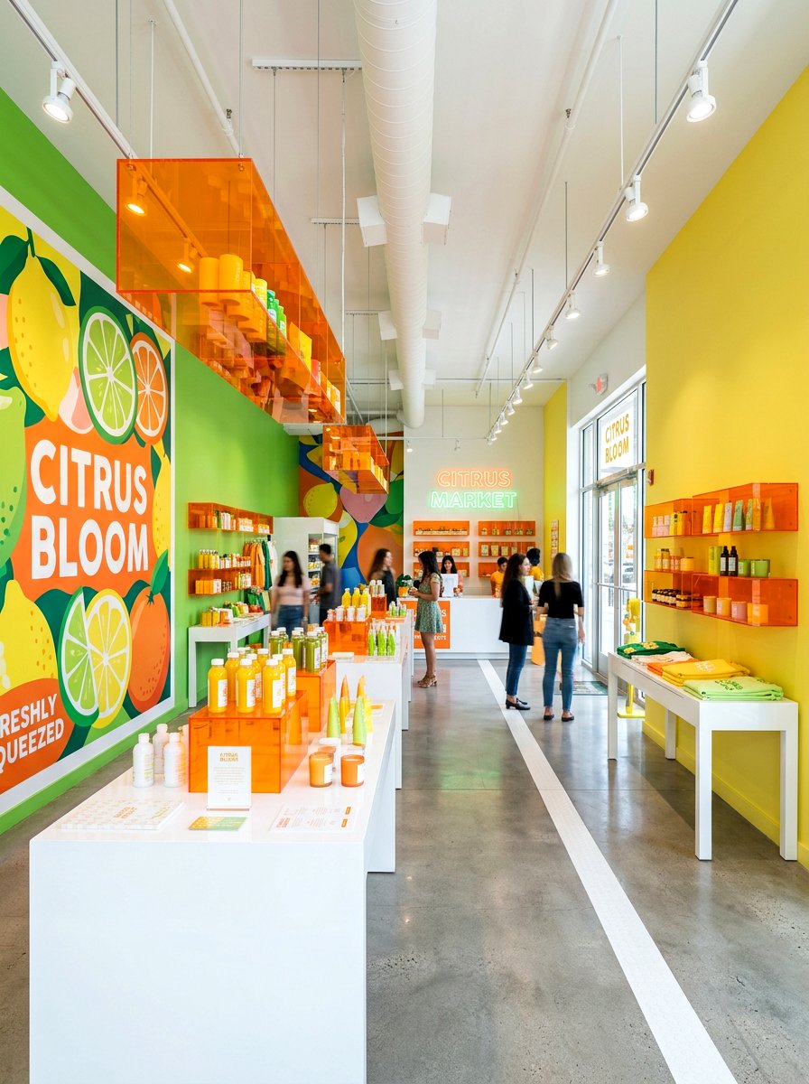 Citrus color palette setup - 25 Spring Visual Merchandising Ideas