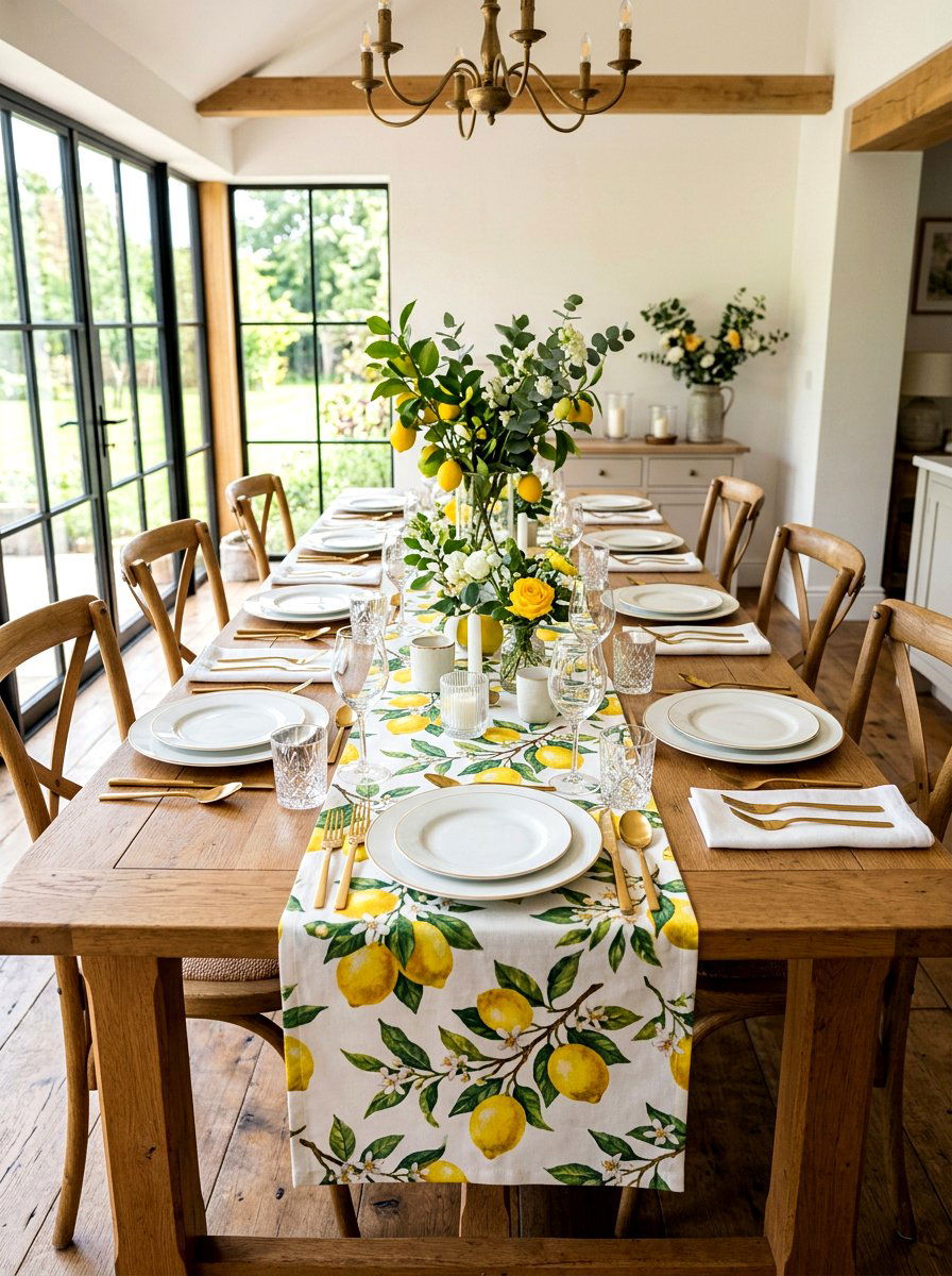 Citrus table runner spring - 25 Spring Lemon Decor Ideas