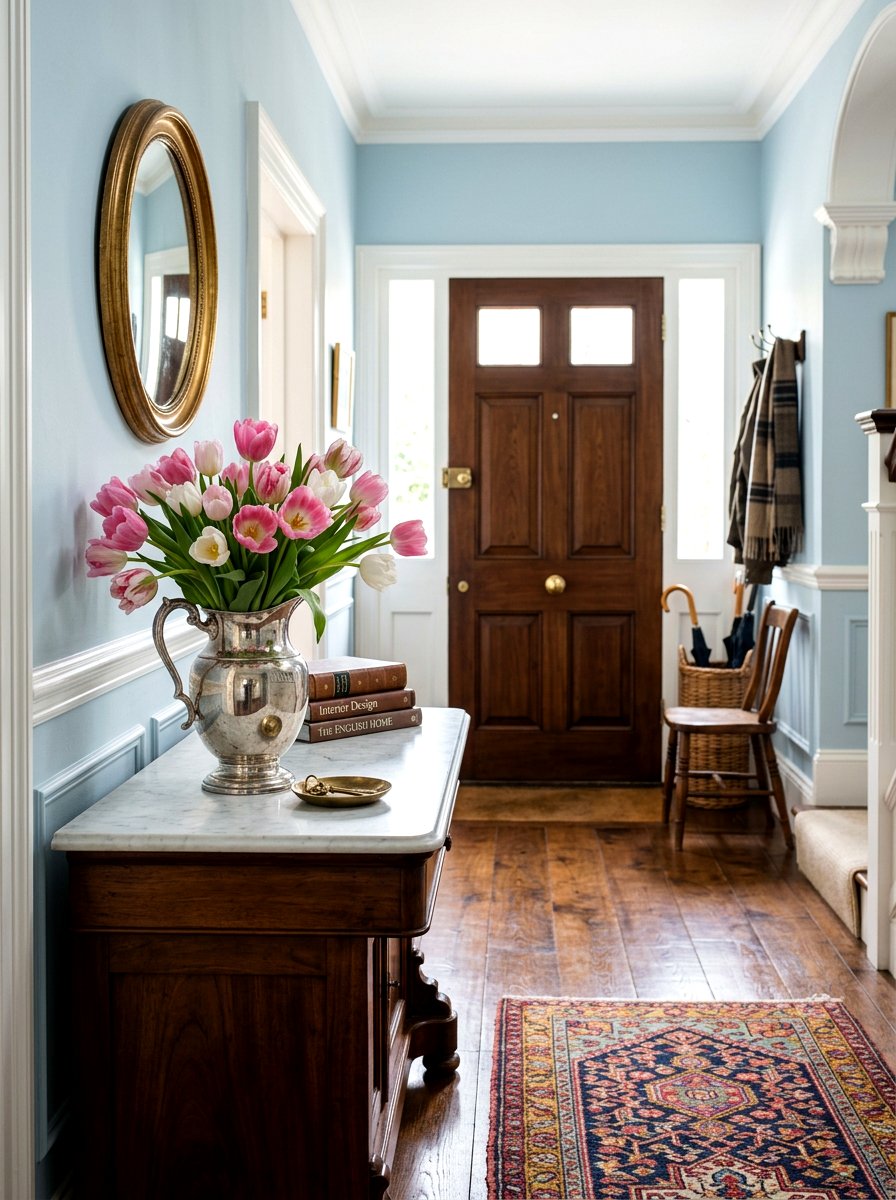Classic entryway tulip display - 25 Spring Traditional Decor Ideas