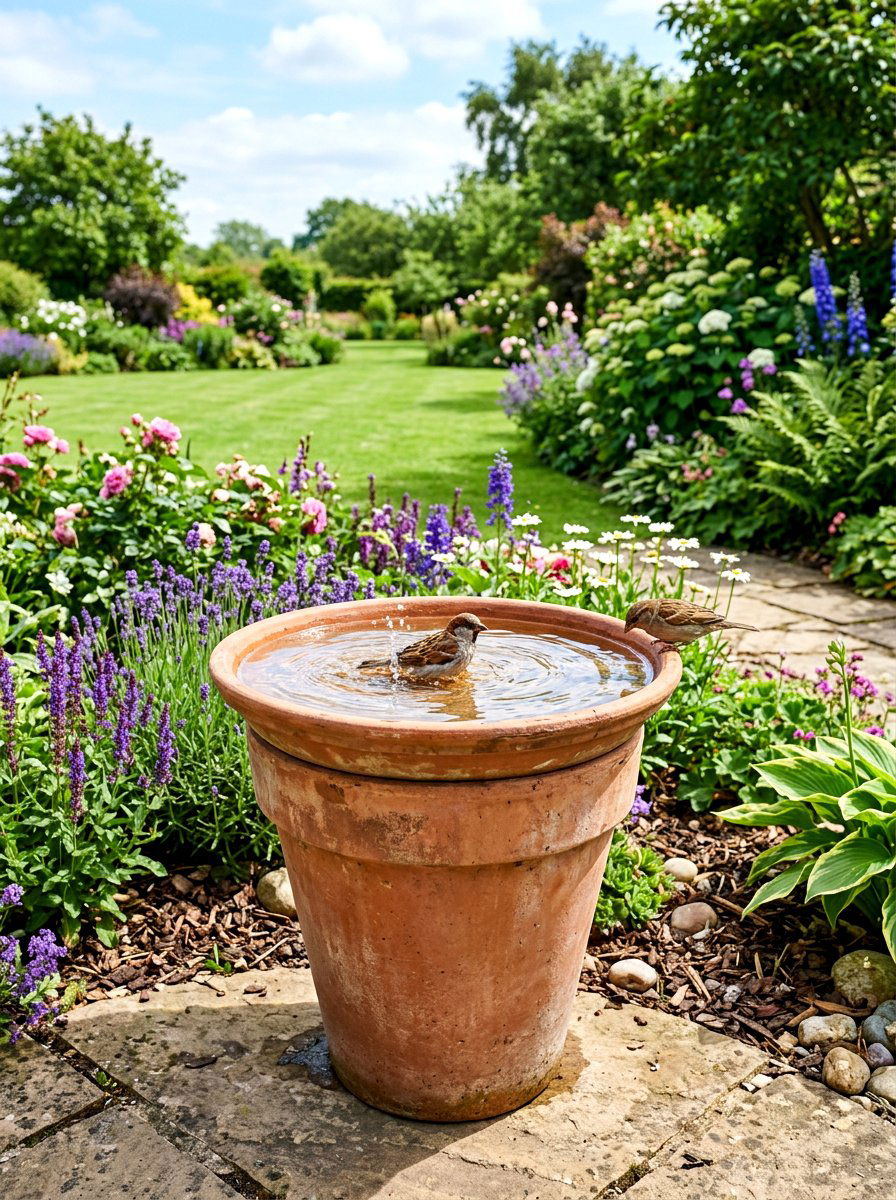 Clay Pot Bird Bath - 25 Spring Clay Pot Flower Ideas