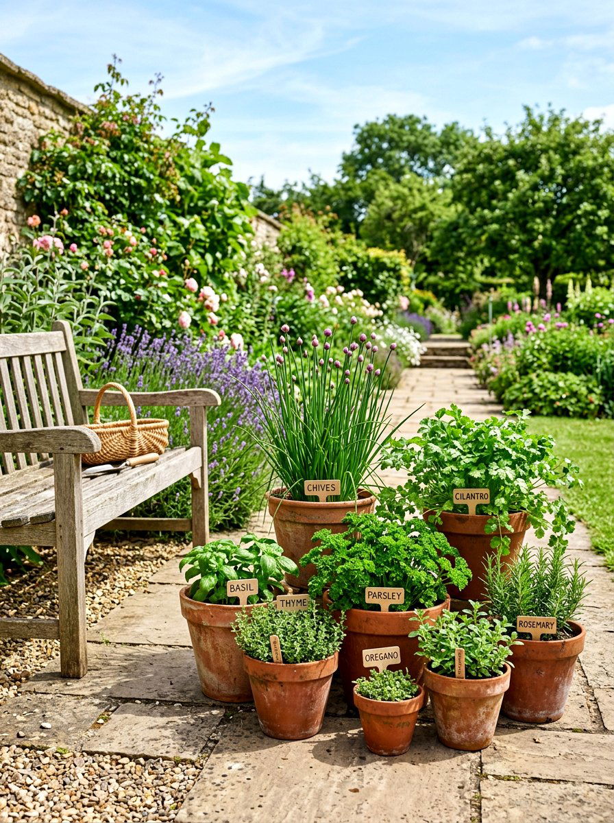 Clay Pot Herb Garden - 25 Spring Outdoor Planter Ideas