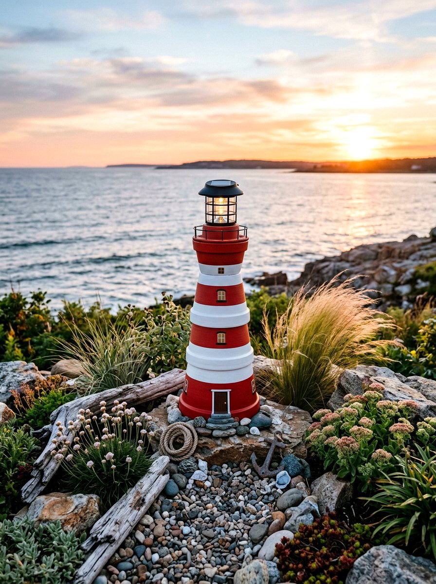 Clay Pot Lighthouse Garden Decor