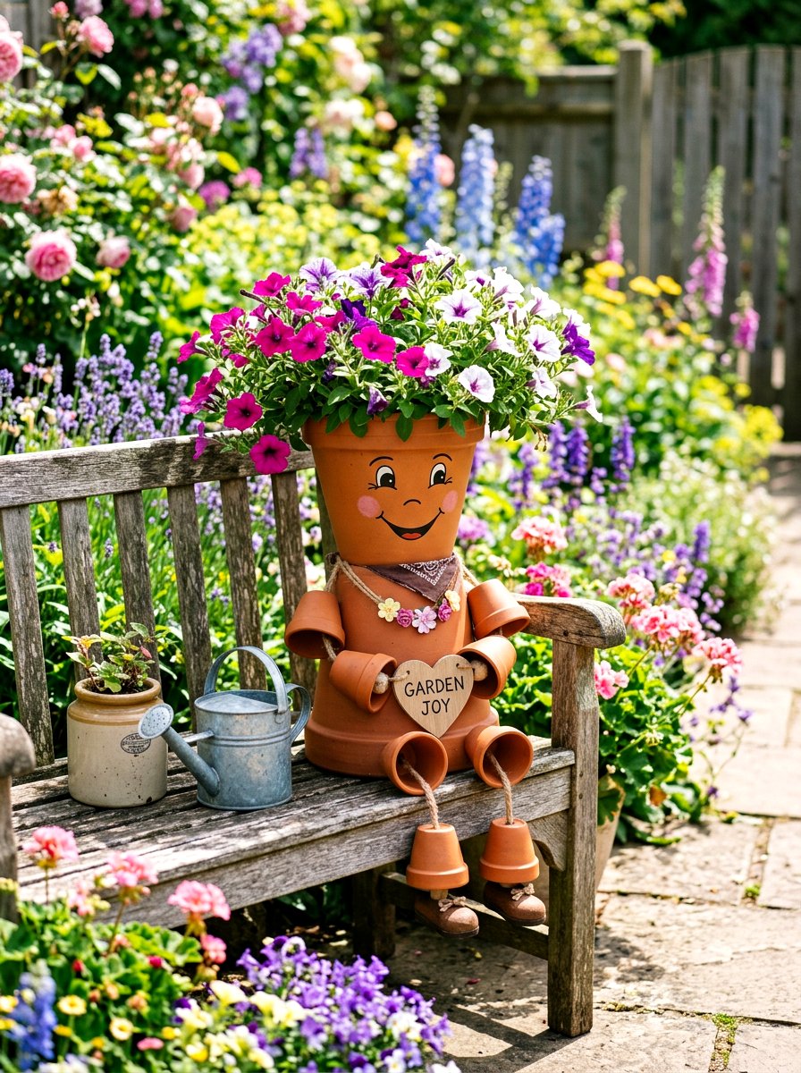 Clay Pot Person Planter - 25 Spring Clay Pot Flower Ideas