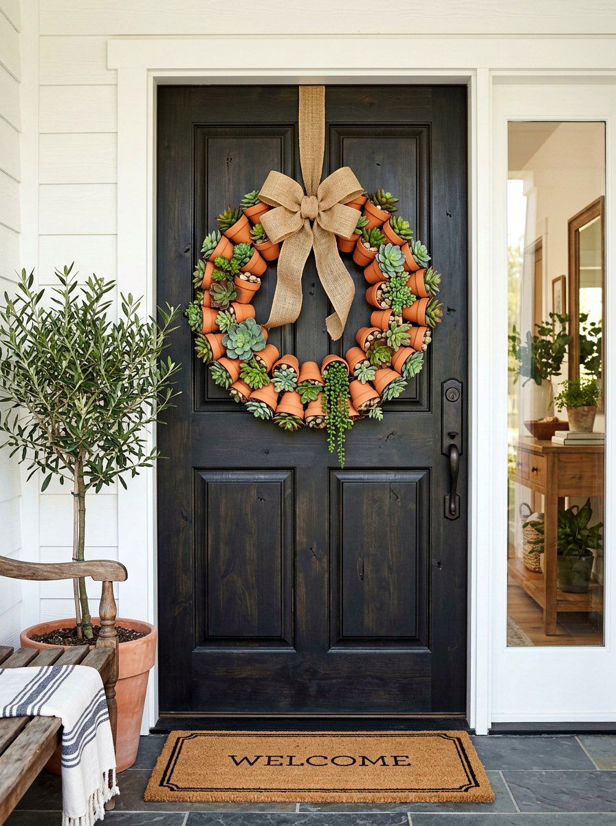 Clay Pot Wreath - 25 Spring Clay Pot Flower Ideas