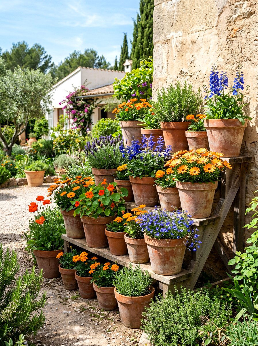 Clay Terracotta Pot Display - 25 Spring Flower Bar Ideas