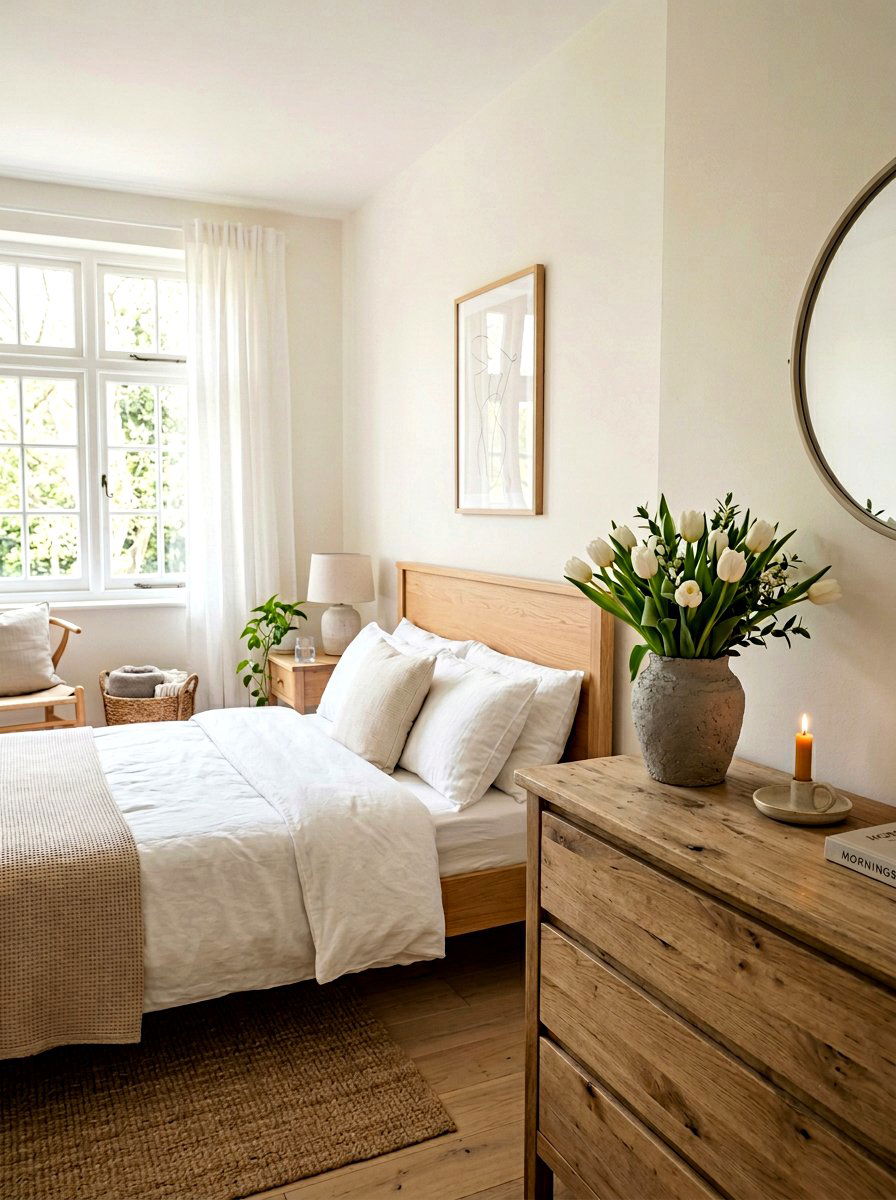 Clay vase floral arrangement bedroom - 25 Spring Japandi Decor Ideas