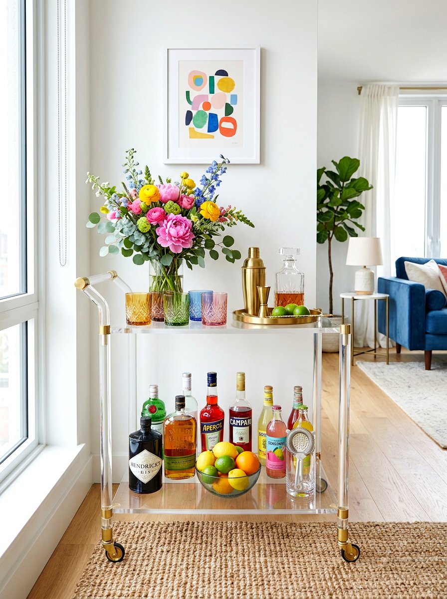 Clear Acrylic Bar Styling - 25 Spring Bar Cart Decor Ideas