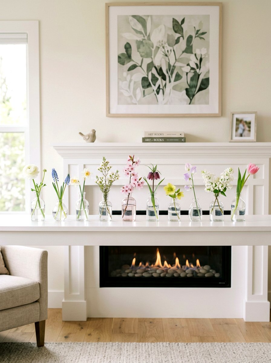 Clear Glass Bud Vase Set - 25 Spring Fireplace Decor Ideas