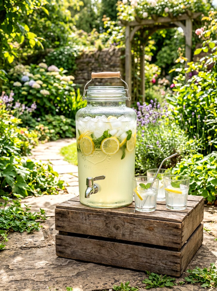 Clear Glass Drink Dispenser - 25 Spring Picnic Decor Ideas