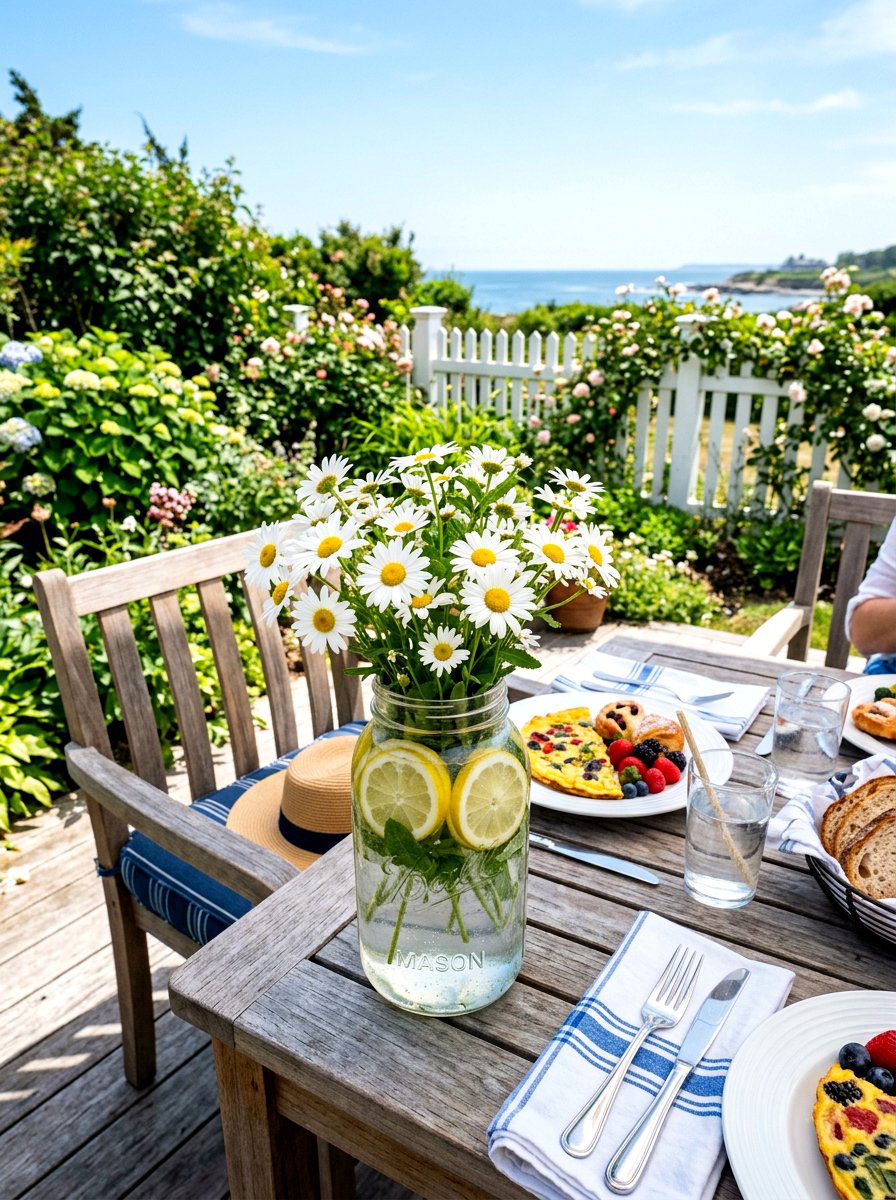 Clear Mason Jar With Sliced Lemons And Daisies - 25 Spring Mason Jar Flower Ideas