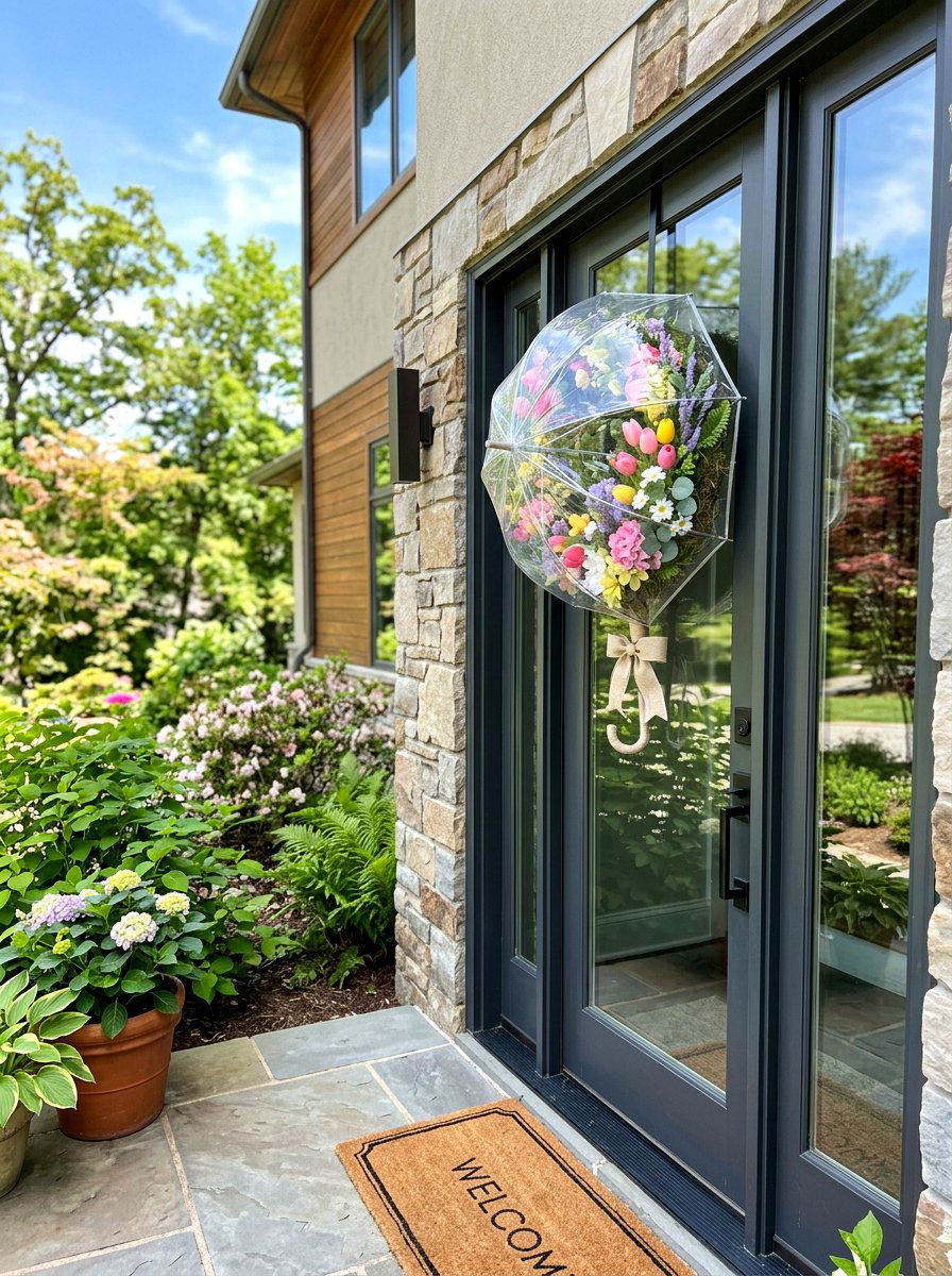 Clear Umbrella Spring Wreath - 25 Spring Umbrella Wreath Ideas