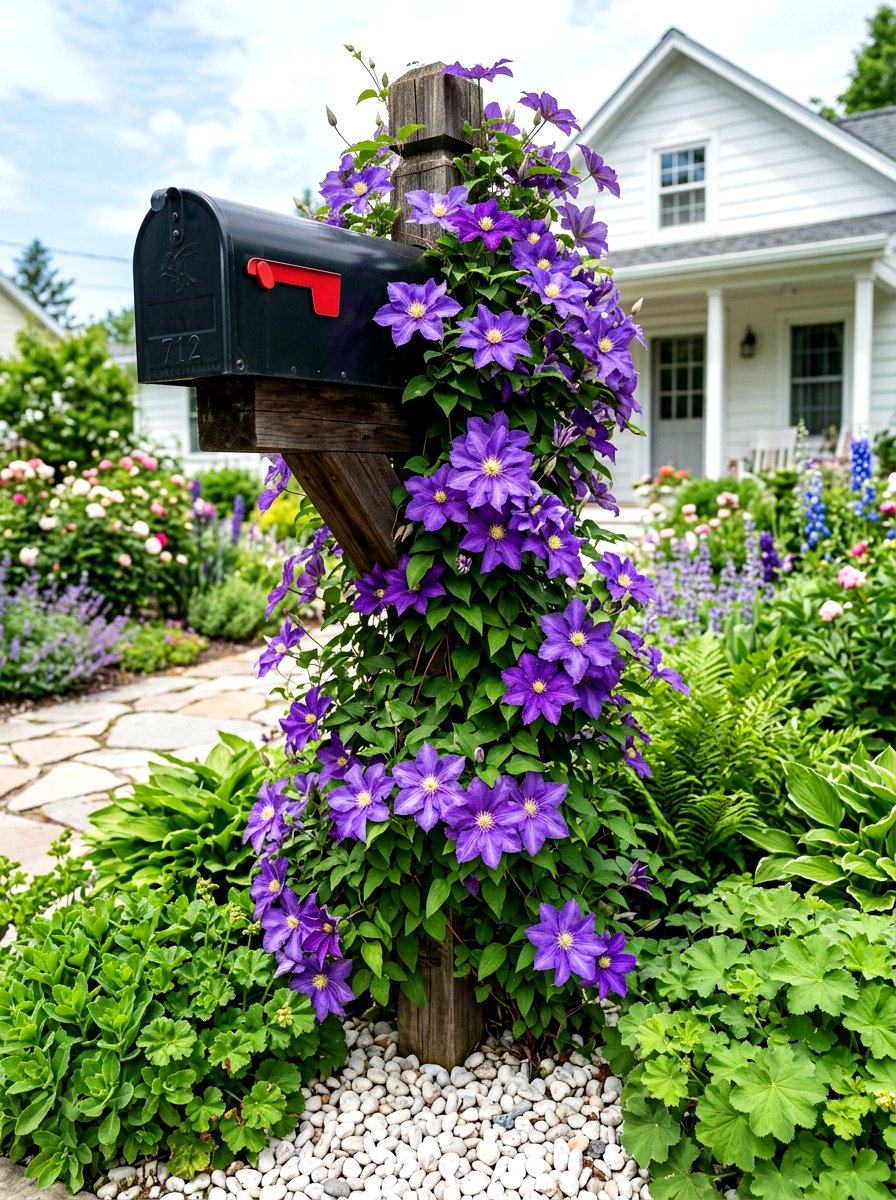Clematis Climbing Vine - 25 Spring Mailbox Garden Ideas