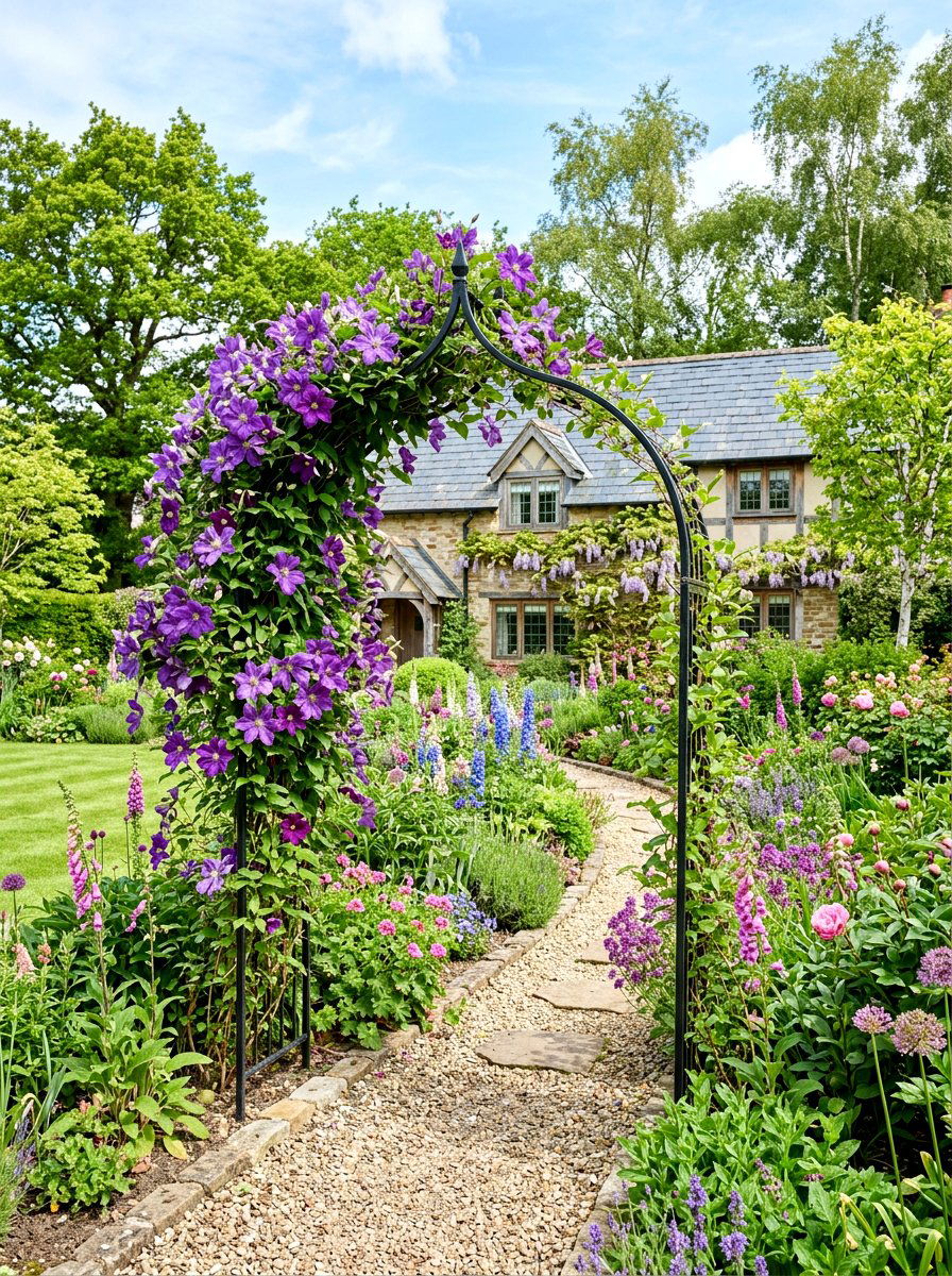 Clematis Vine On Metal Trellis - 25 Spring Garden Arbor Decor Ideas
