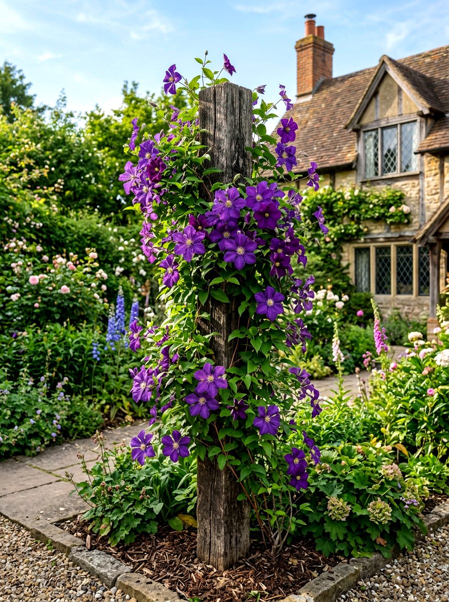 Climbing Clematis Post - 25 Spring Mailbox Post Decor Ideas