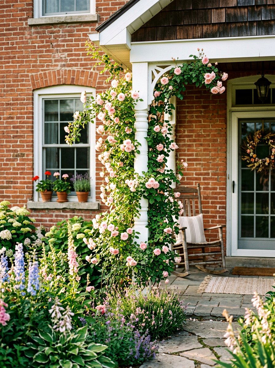 Climbing Rose Porch Post - 25 Spring Porch Post Decor Ideas