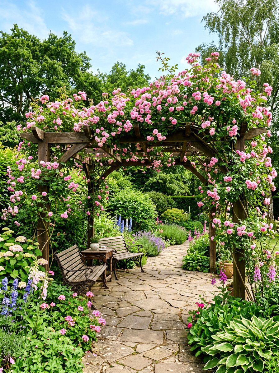 Climbing Roses - 25 Spring Pergola Decor Ideas