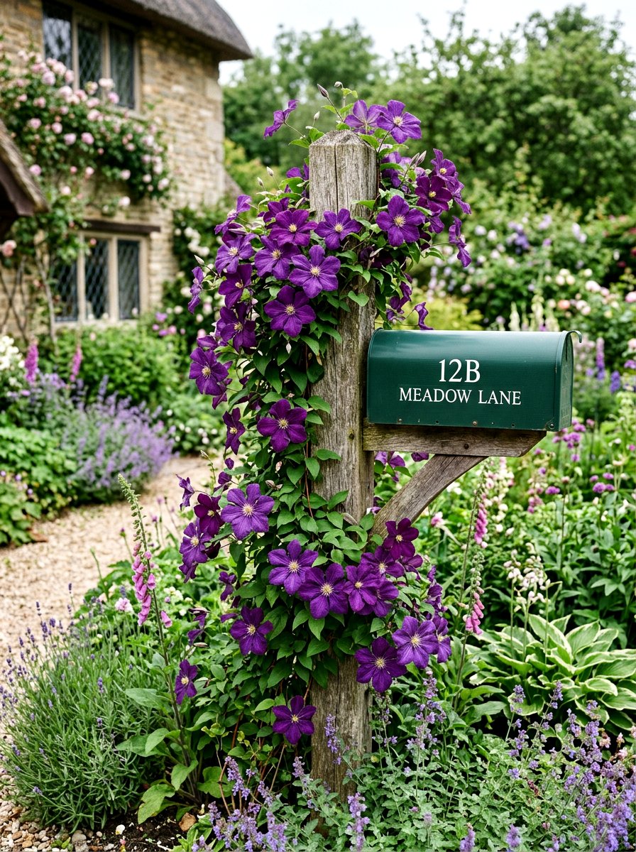 Climbing clematis mailbox post - 25 Spring Mailbox Decor Ideas