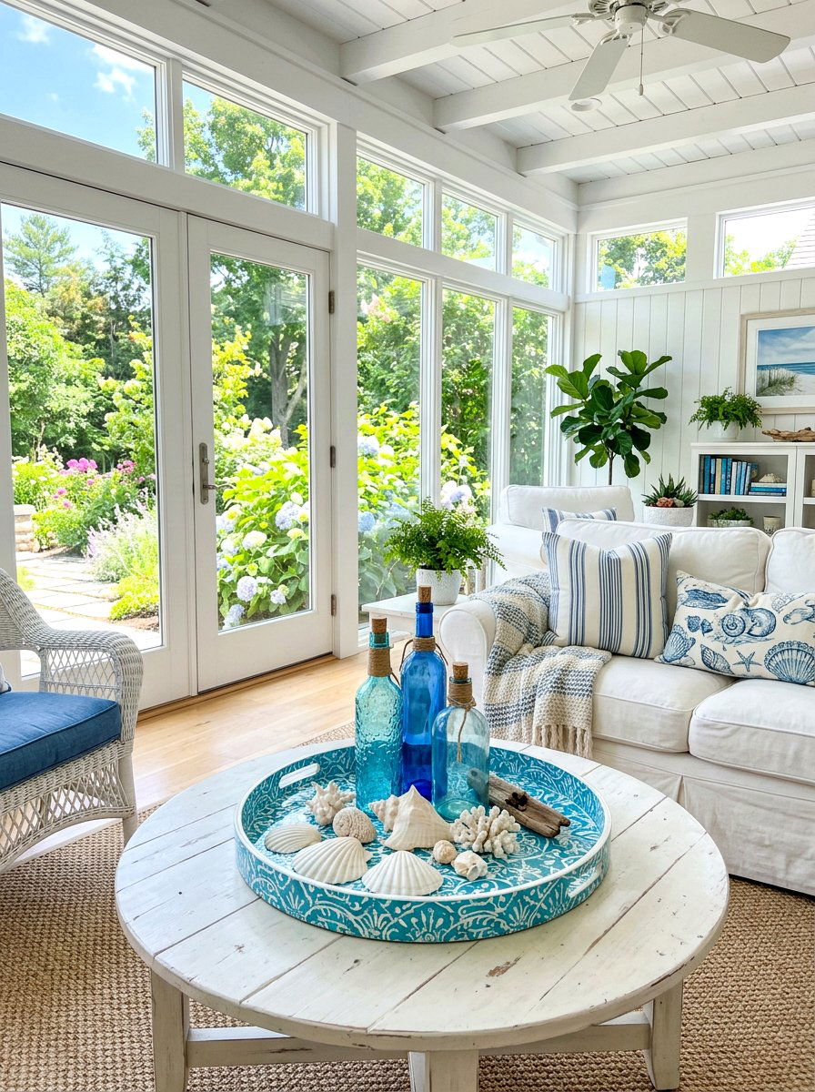 Coastal Blue And White Tray - 25 Spring Serving Tray Ideas