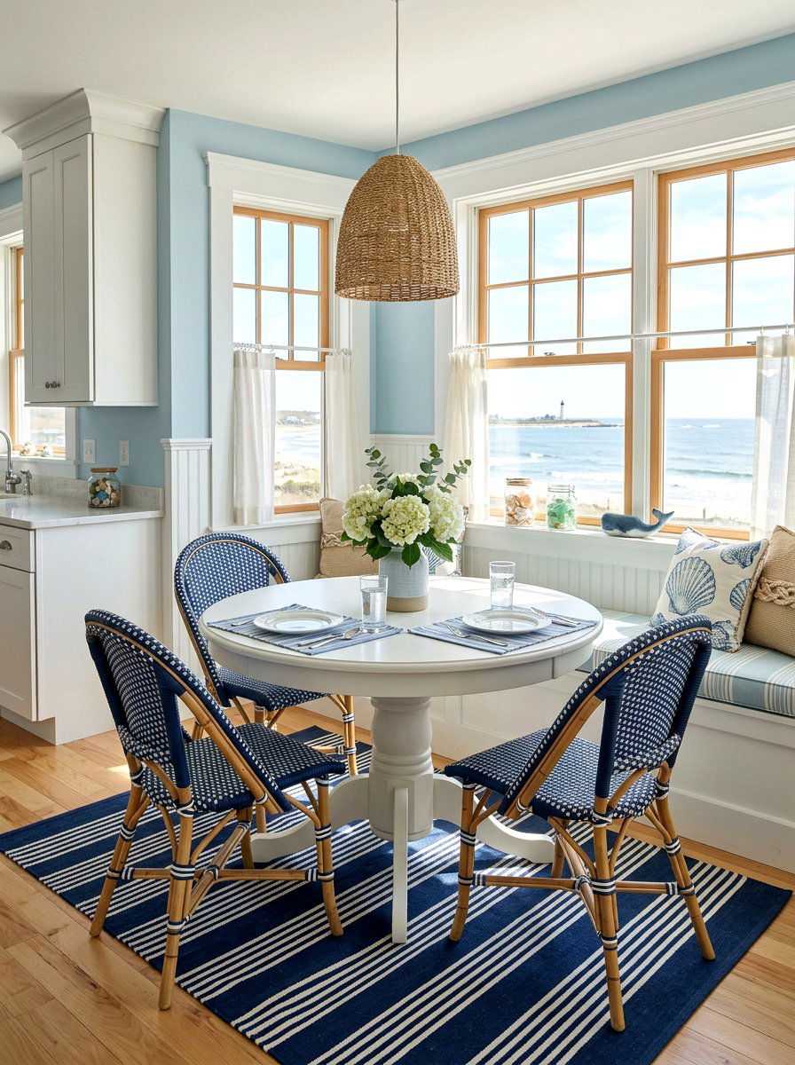 Coastal Blue Breakfast Nook - 25 Spring Breakfast Nook Decor Ideas