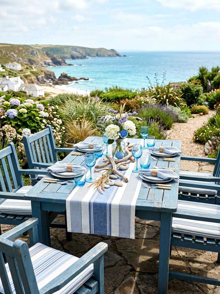 Coastal Blue Garden Table - 25 Spring Garden Table Decor Ideas