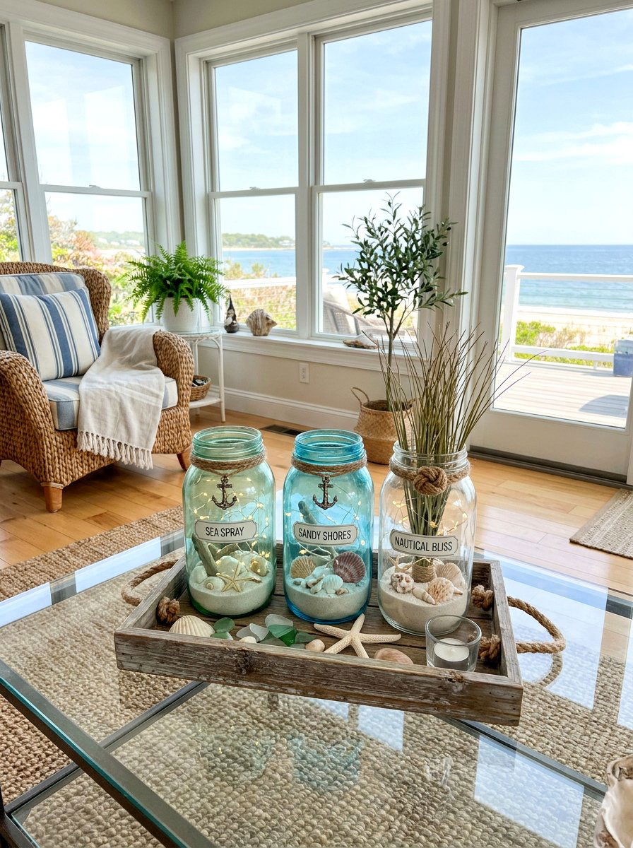Coastal Blue Mason Jar - 25 Spring Mason Jar Centerpiece Ideas
