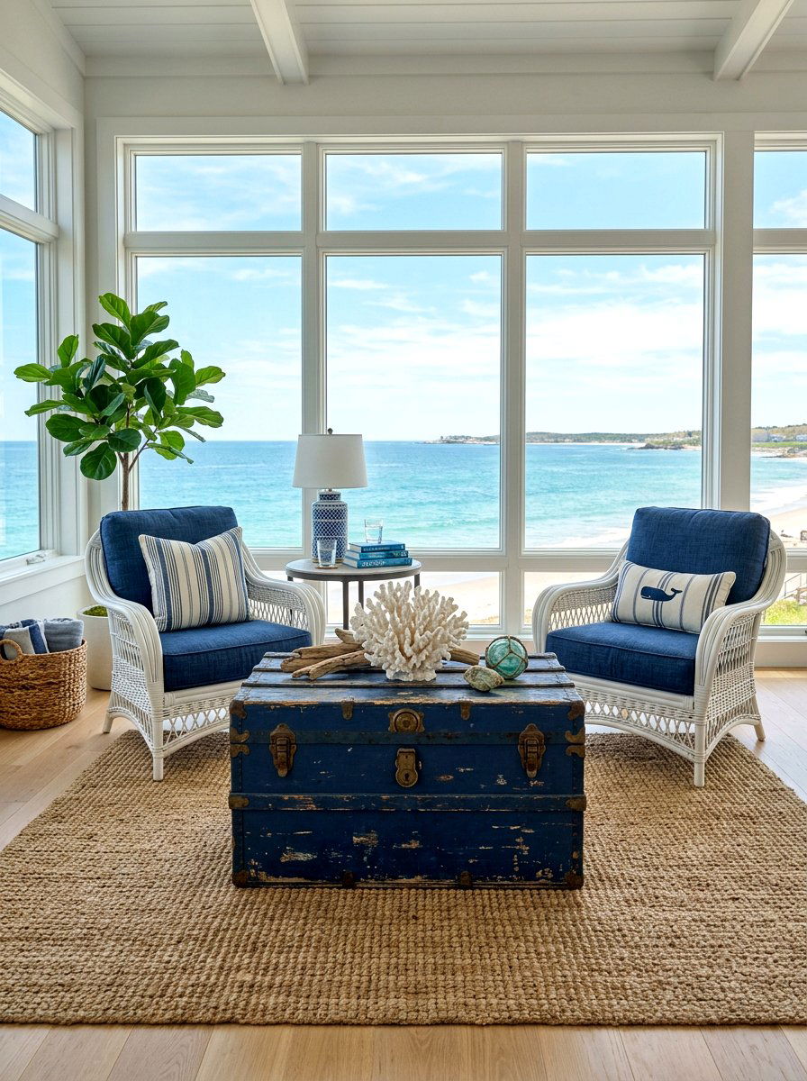 Coastal Blue Trunk - 25 Spring Trunk Decor Ideas