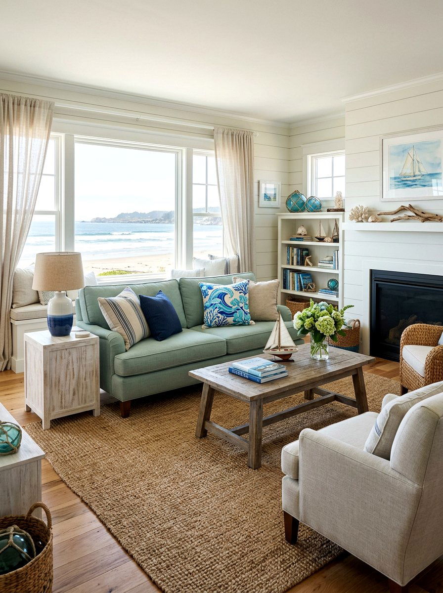 Coastal Blue Wave Floral Pillow - 25 Spring Embroidered Pillow Ideas