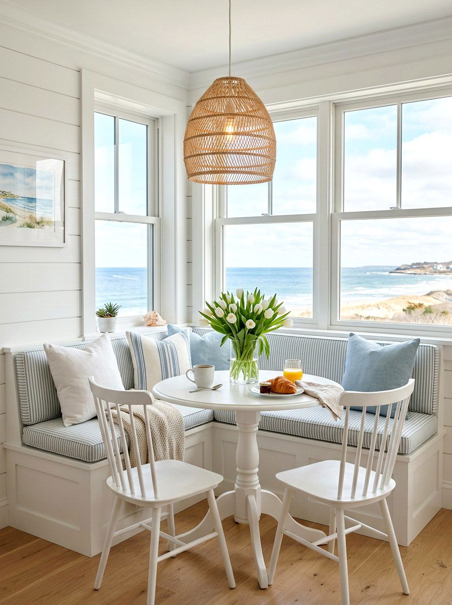 Coastal Breakfast Nook - 25 Spring Coastal Decor Ideas
