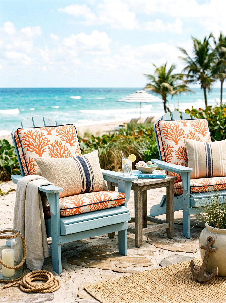 Coastal Coral Print Cushion - 25 Spring Outdoor Pillow Ideas