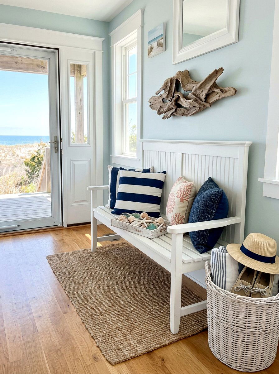 Coastal Entryway Bench Theme - 25 Spring Entryway Bench Decor Ideas