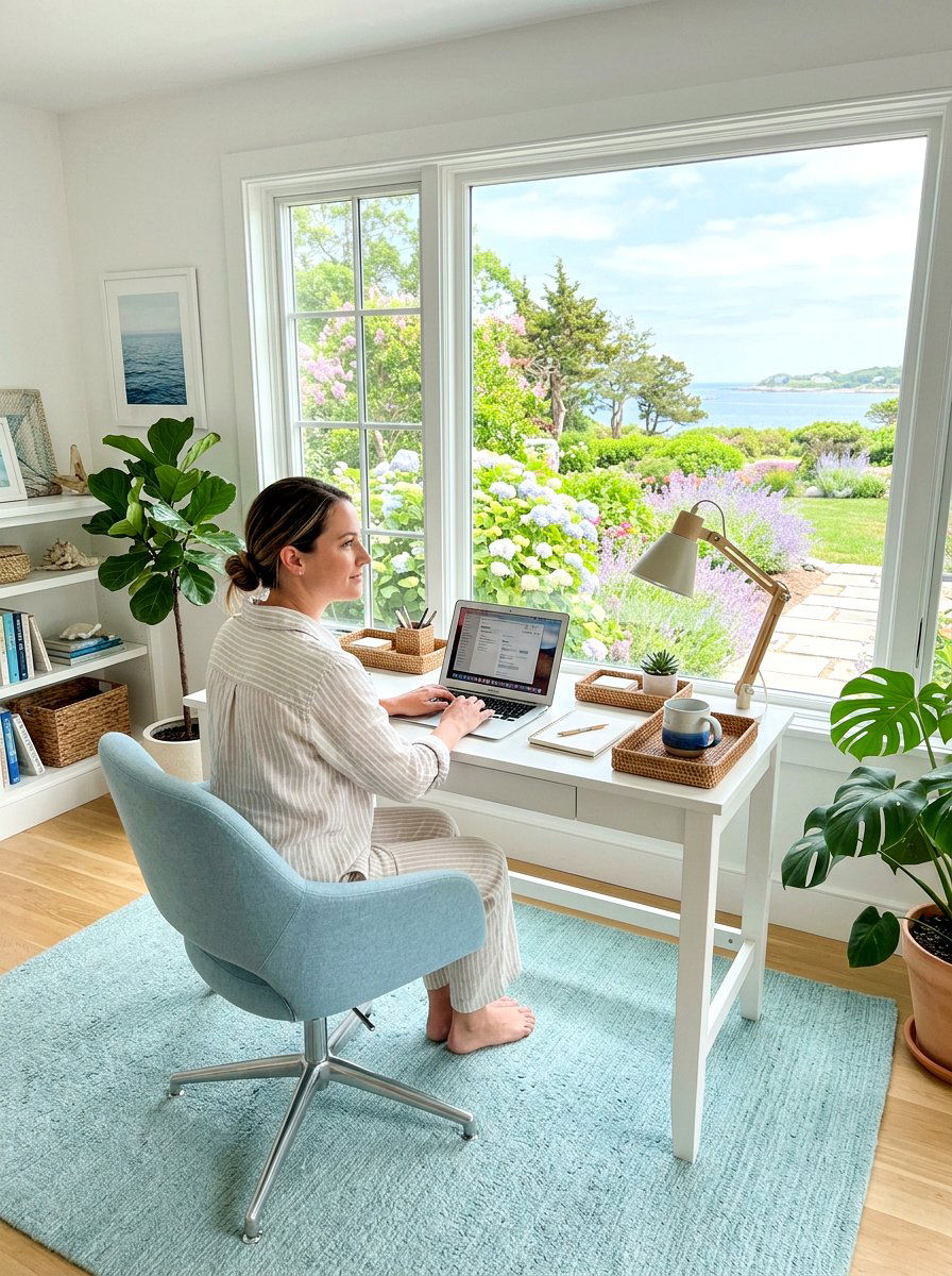 Coastal Home Office - 25 Spring Coastal Decor Ideas