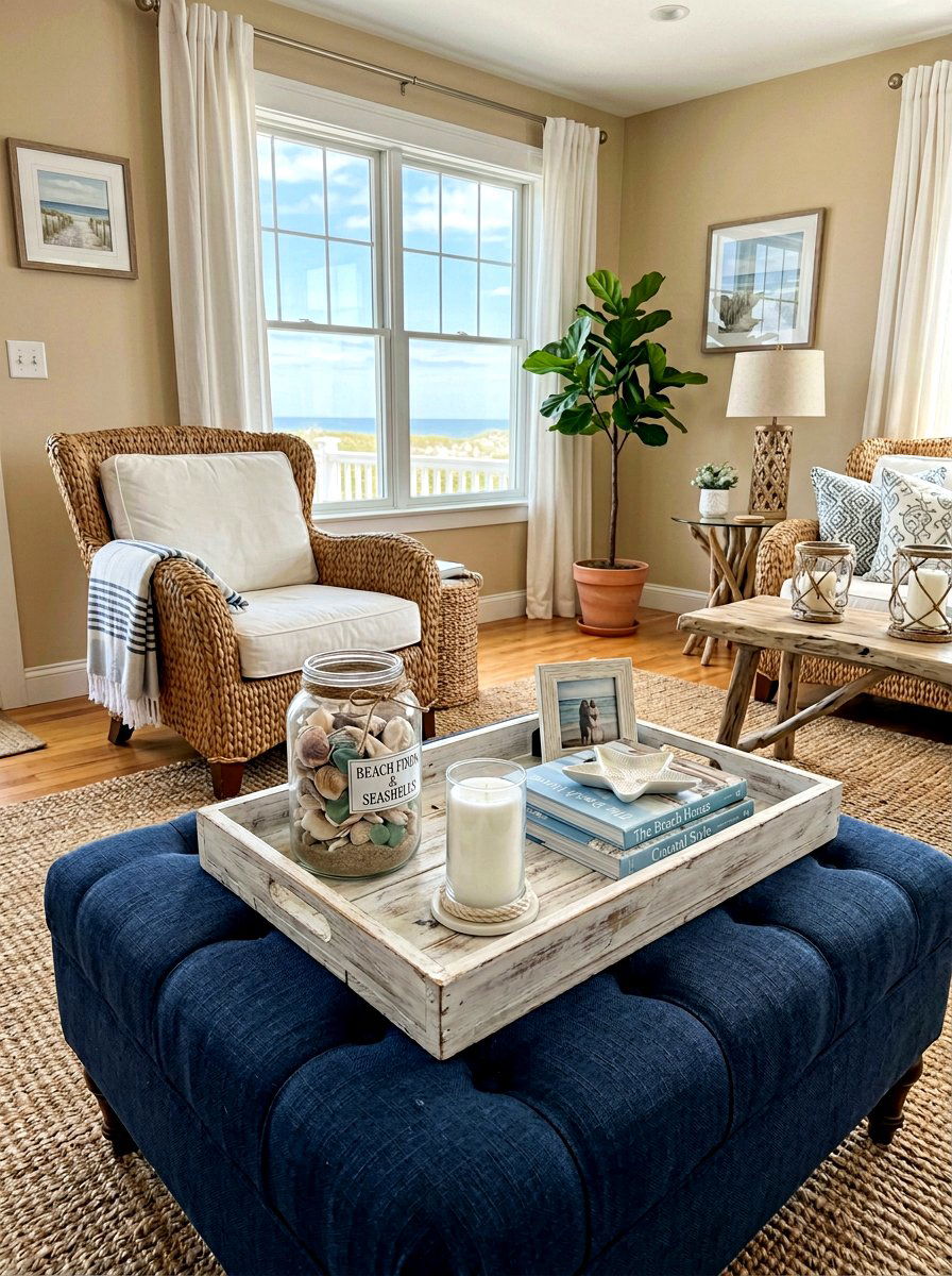 Coastal Living Room Tray - 25 Spring Ottoman Tray Ideas