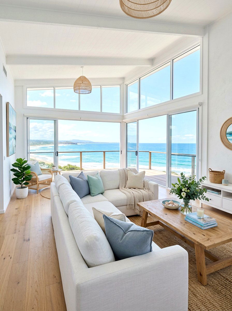 Coastal Living Room With Pastel Accents - 25 Spring Beach House Decor Ideas