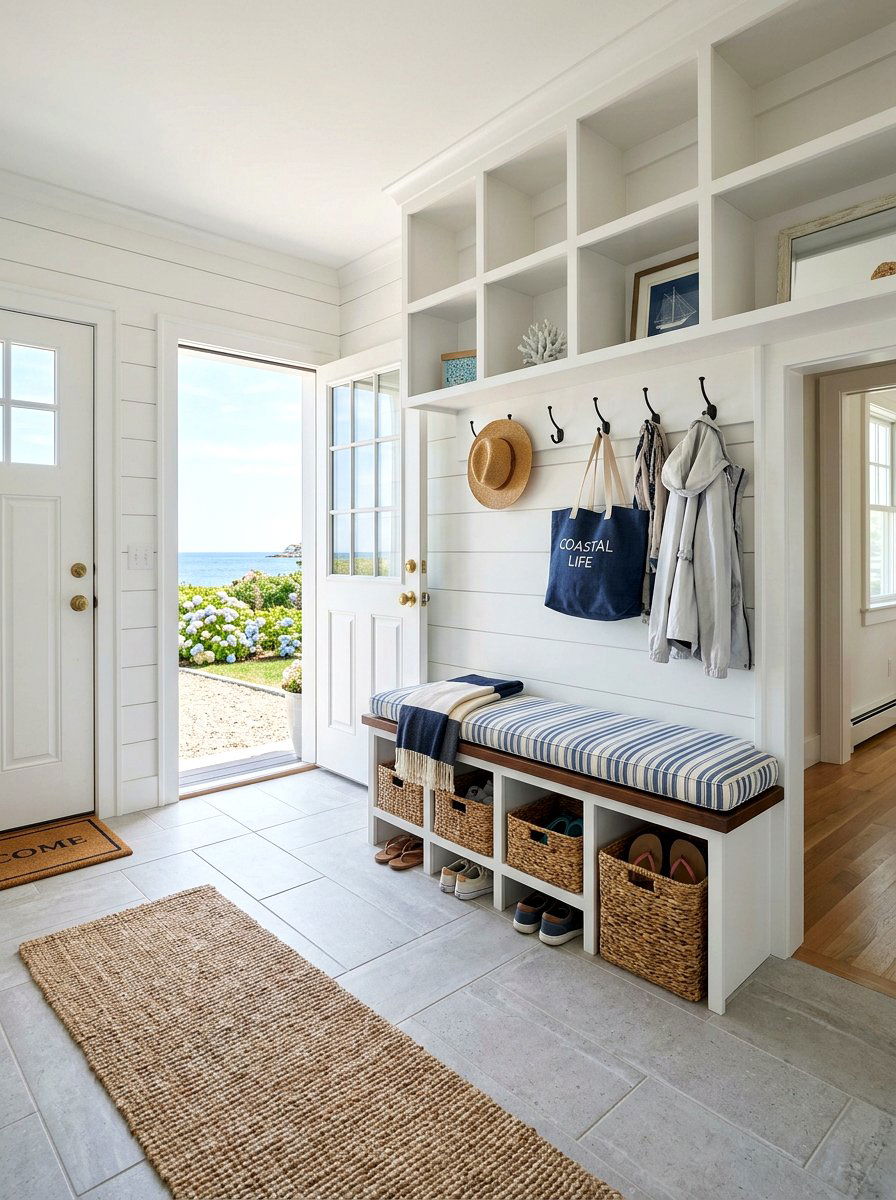 Coastal Mudroom - 25 Spring Coastal Decor Ideas