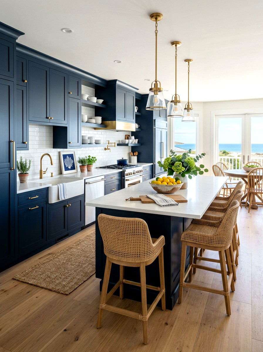Coastal Navy Kitchen - 25 Spring Preppy Decor Ideas