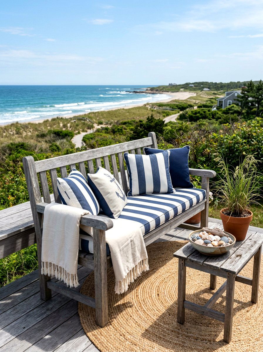 Coastal Outdoor Bench Look - 25 Spring Outdoor Bench Decor Ideas