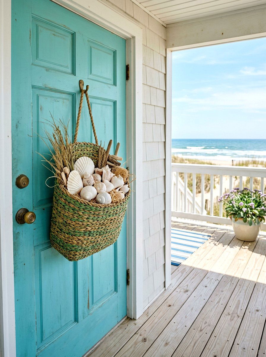 Coastal Shell Door Basket - 25 Spring Door Basket Ideas