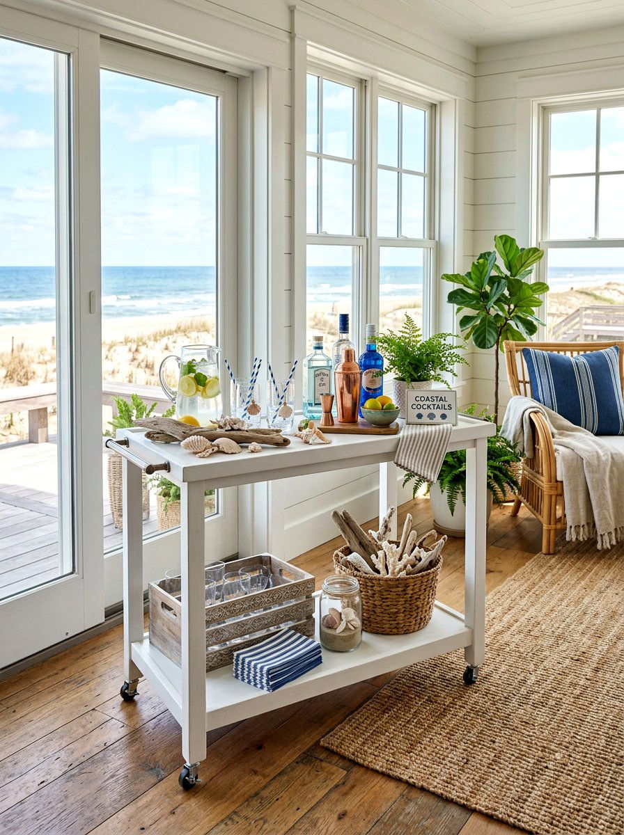 Coastal Spring Home Decor - 25 Spring Bar Cart Decor Ideas