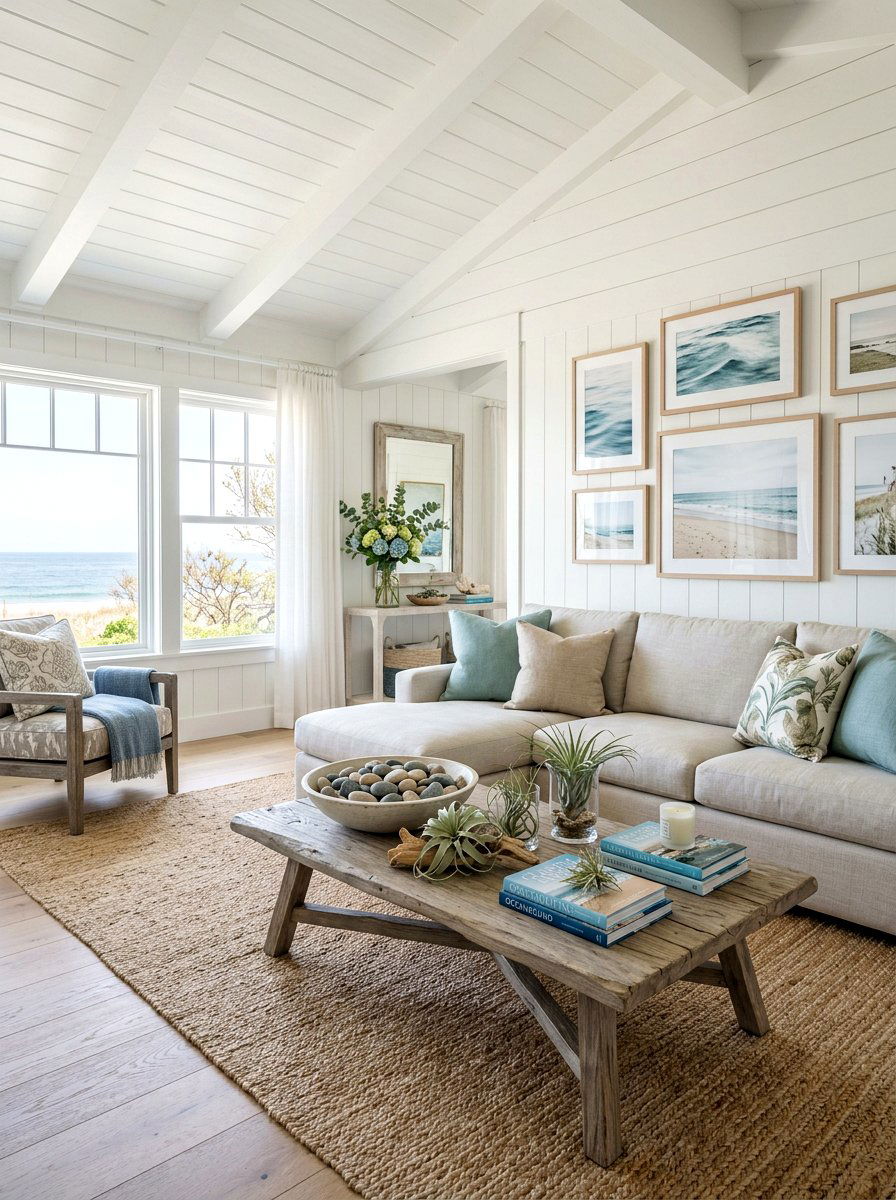 Coastal Spring Living Room Style - 25 Spring Sofa Table Decor Ideas