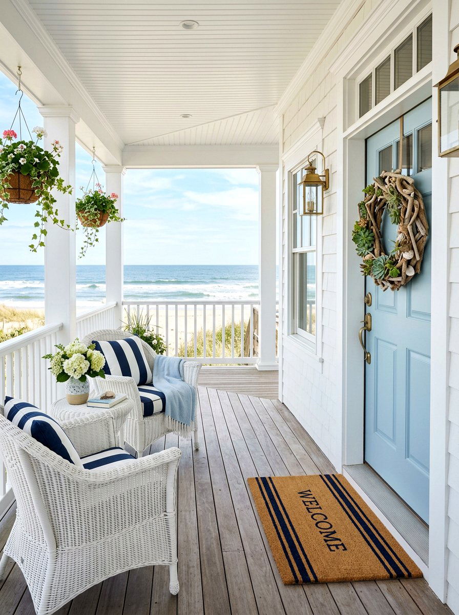 Coastal Spring Porch - 25 Spring Front Door Decor Ideas