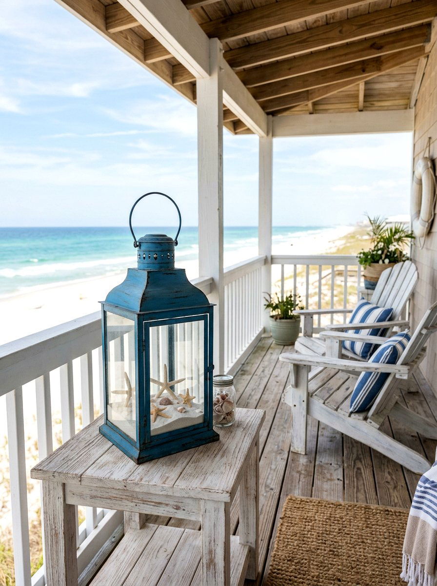Coastal Style Blue Lantern - 25 Spring Porch Lantern Ideas