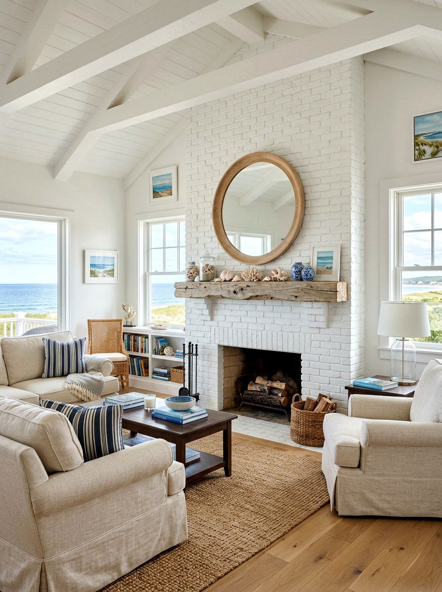 Coastal Style Living Room - 25 Spring White Brick Fireplace Ideas