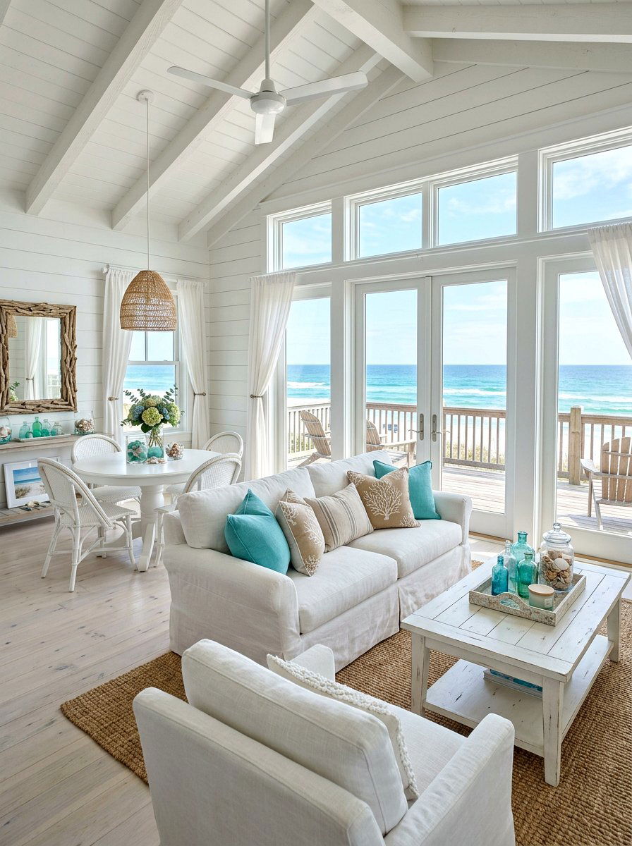 Coastal Style Morning Room - 25 Spring Accent Pillow Ideas