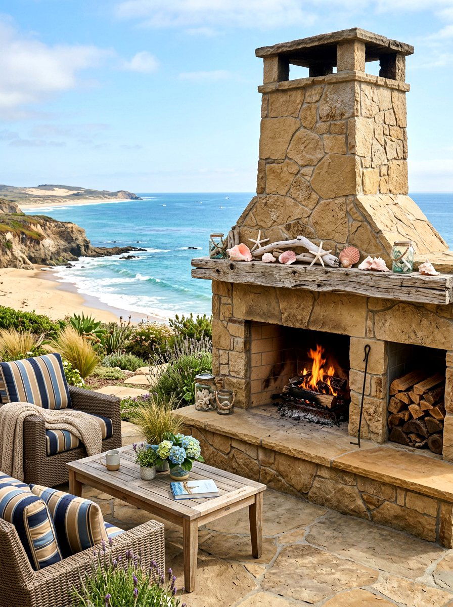 Coastal Theme Outdoor Fireplace - 25 Spring Outdoor Fireplace Decor Ideas