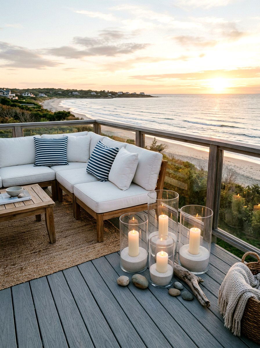 Coastal deck candle setup - 25 Spring Outdoor Candle Ideas