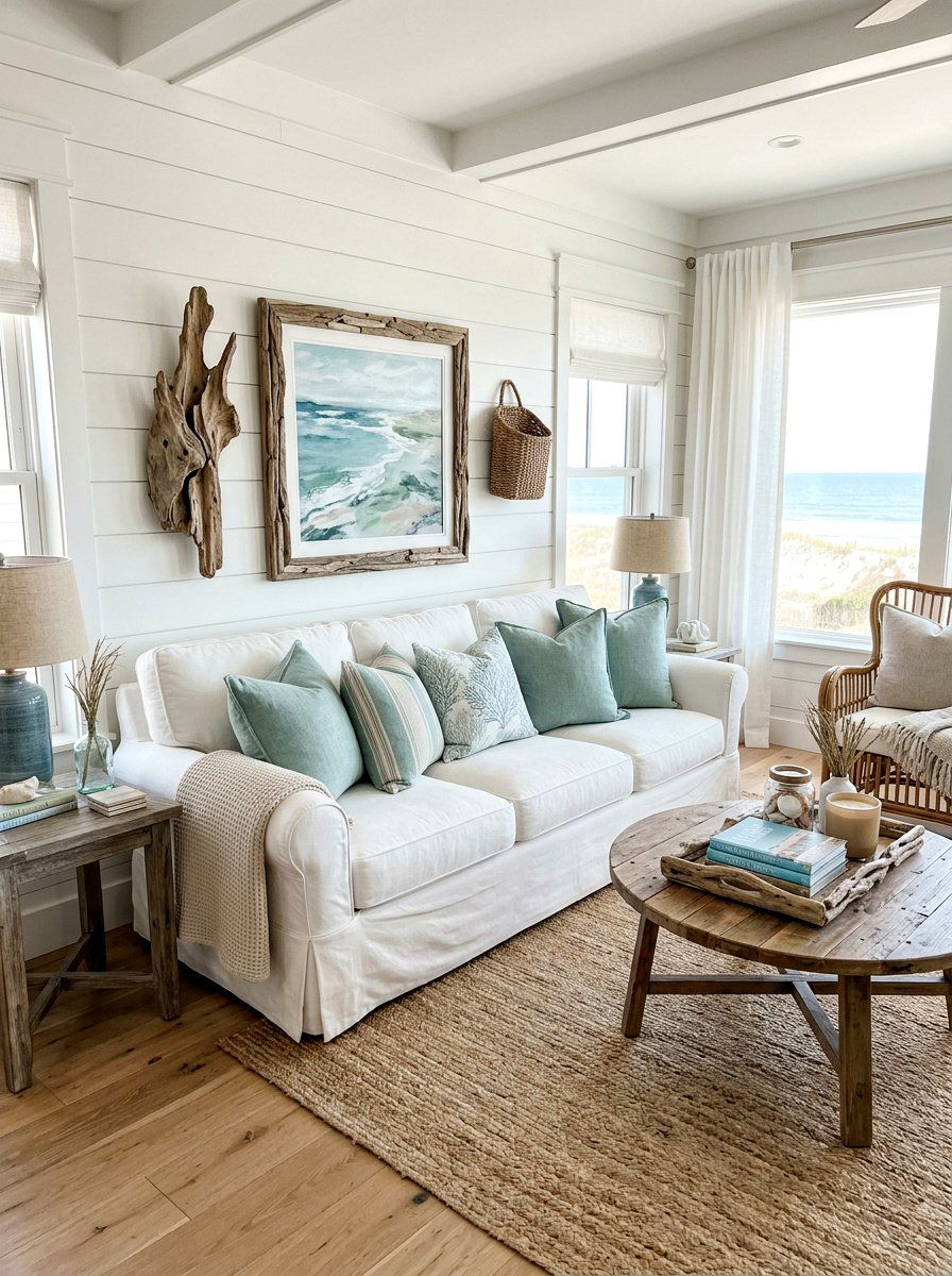 Coastal farmhouse sofa styling - 25 Spring Sofa Styling Ideas